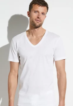Business Class|T-Shirts-Zimmerli Business ClassT-Shirt à manches courtes col en V - white