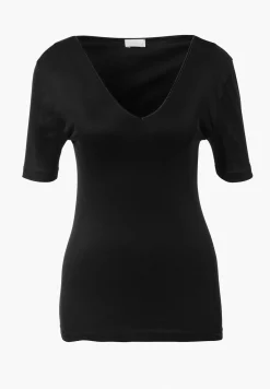 Cotton De Luxe|T-Shirts-Zimmerli Cotton de LuxeT-Shirt à manches courtes col en V - black