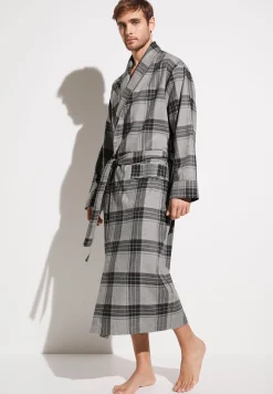 Peignoirs-Zimmerli Cozy FlannelMorgenmantel lang - grey check
