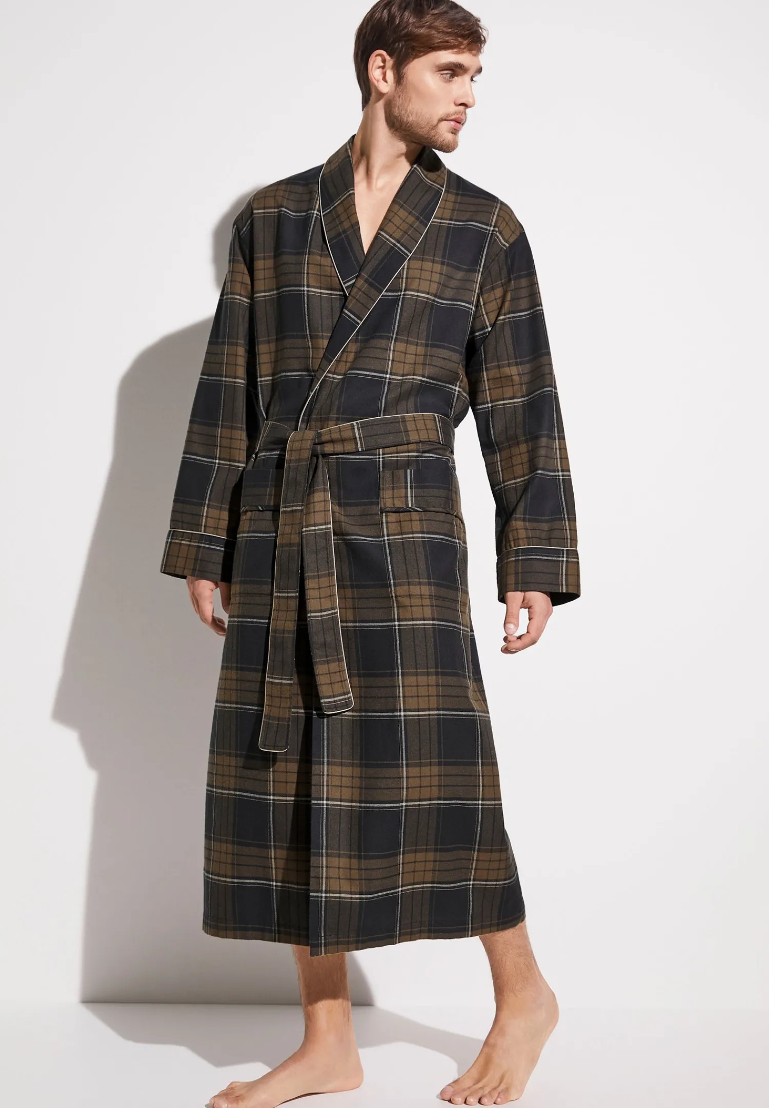 Peignoirs-Zimmerli Cozy FlannelMorgenmantel lang - navy check