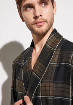 Peignoirs-Zimmerli Cozy FlannelMorgenmantel lang - navy check