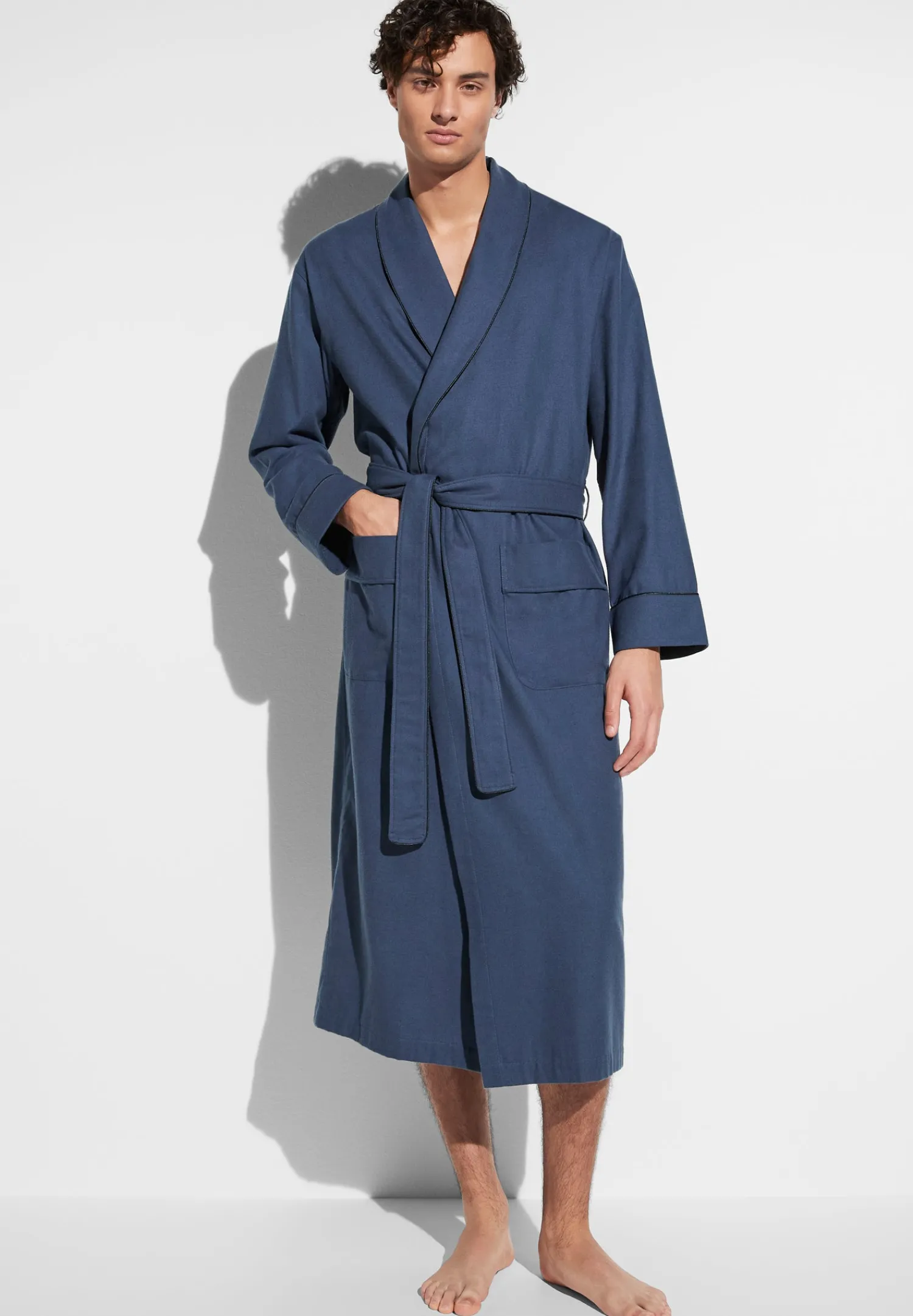 Peignoirs-Zimmerli Cozy FlannelRobe de chambre longue - navy