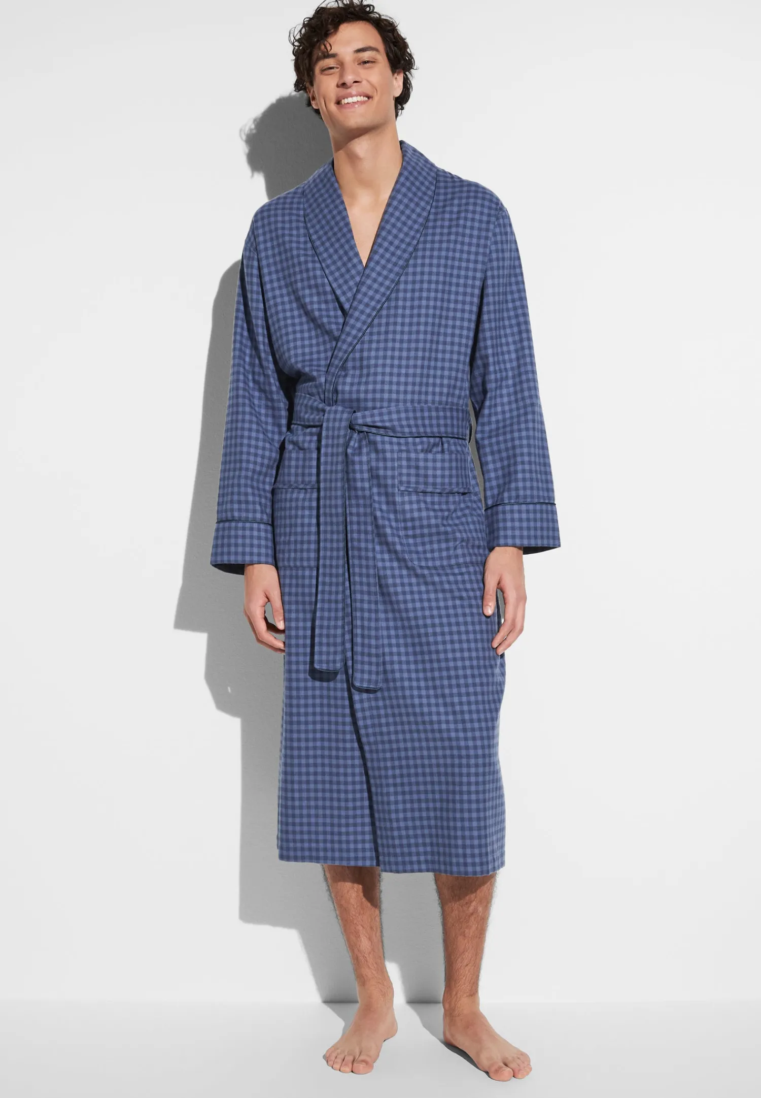 Peignoirs-Zimmerli Cozy FlannelRobe de chambre longue - blue check