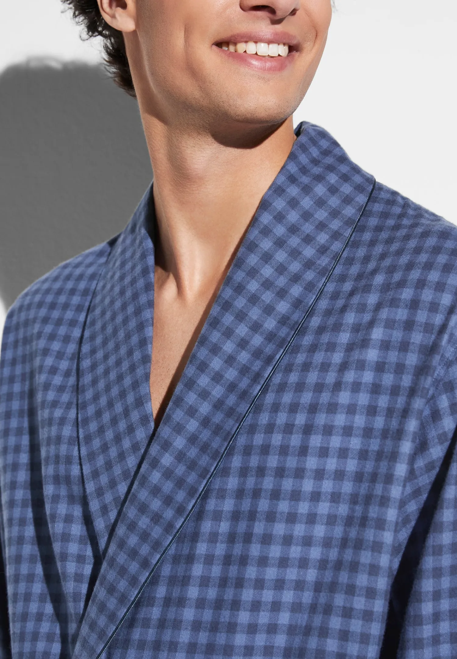 Peignoirs-Zimmerli Cozy FlannelRobe de chambre longue - blue check