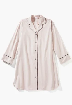 T-Shirts À Manches Longues|Chemises De Nuit-Zimmerli Cozy FlannelTee-shirt de nuit manches longues - oat