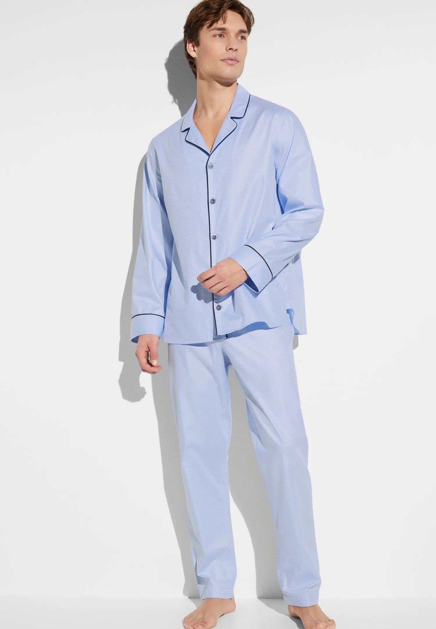 Pyjamas-Zimmerli Luxury JacquardPyjama longues - light blue