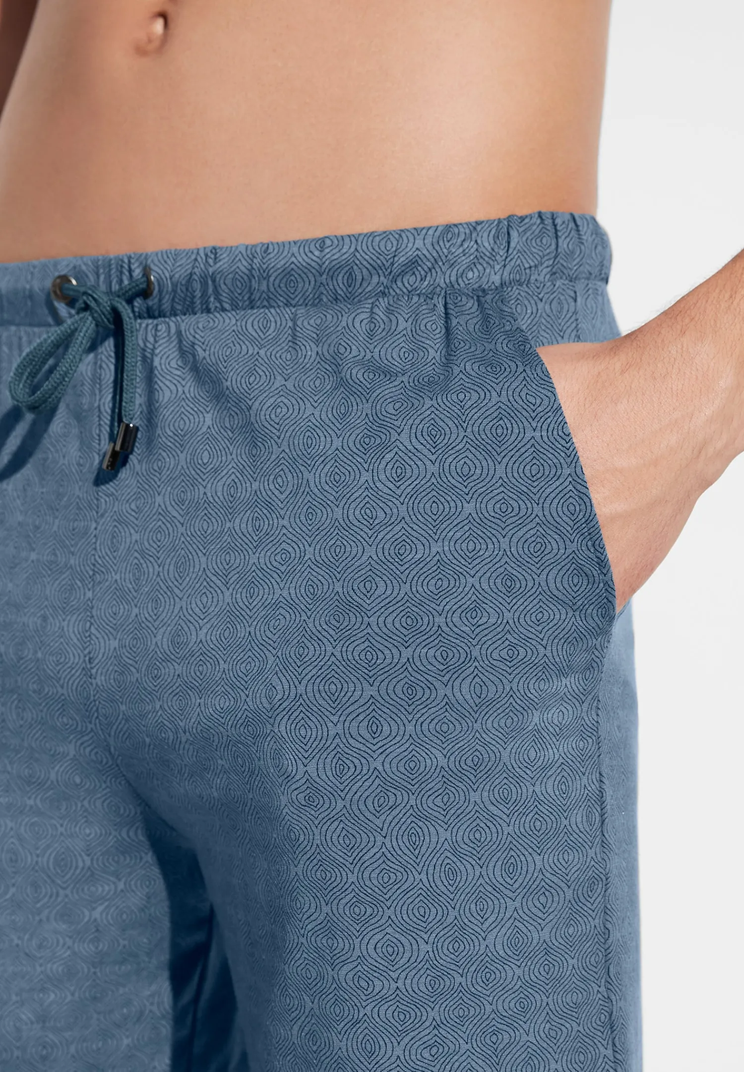 Pantalons|Pantalons-Zimmerli Pureness PrintPantalon court - linear geo blue