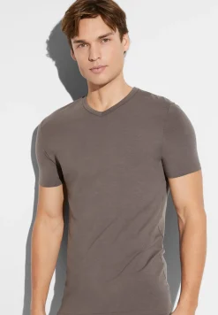 Pureness|T-Shirts-Zimmerli PurenessT-Shirt à manches courtes col en V - maple wood