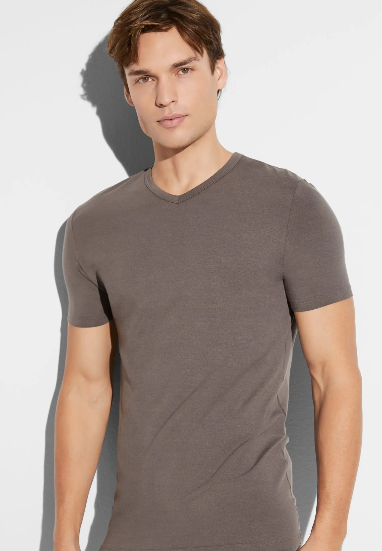 Pureness|T-Shirts-Zimmerli PurenessT-Shirt à manches courtes col en V - maple wood