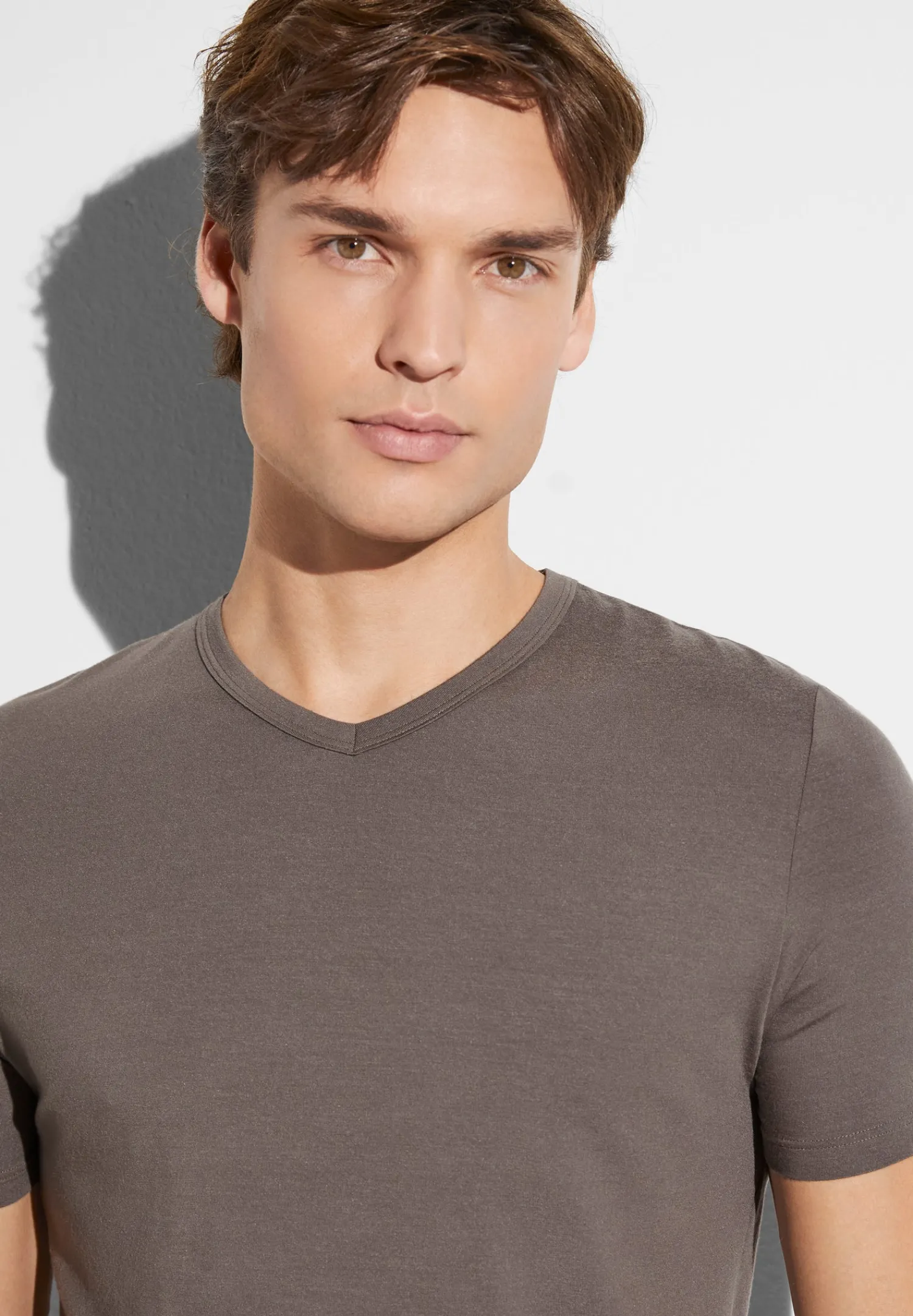 Pureness|T-Shirts-Zimmerli PurenessT-Shirt à manches courtes col en V - maple wood