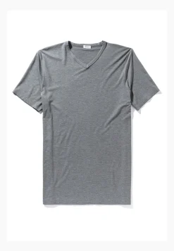 Pureness|T-Shirts-Zimmerli PurenessT-Shirt à manches courtes col en V - grey mélange