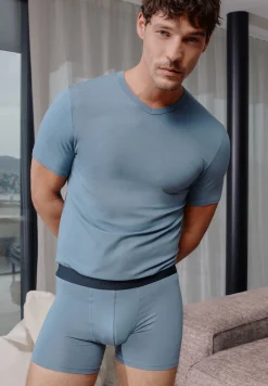 Pureness|T-Shirts-Zimmerli PurenessT-Shirt à manches courtes col en V - blue slate