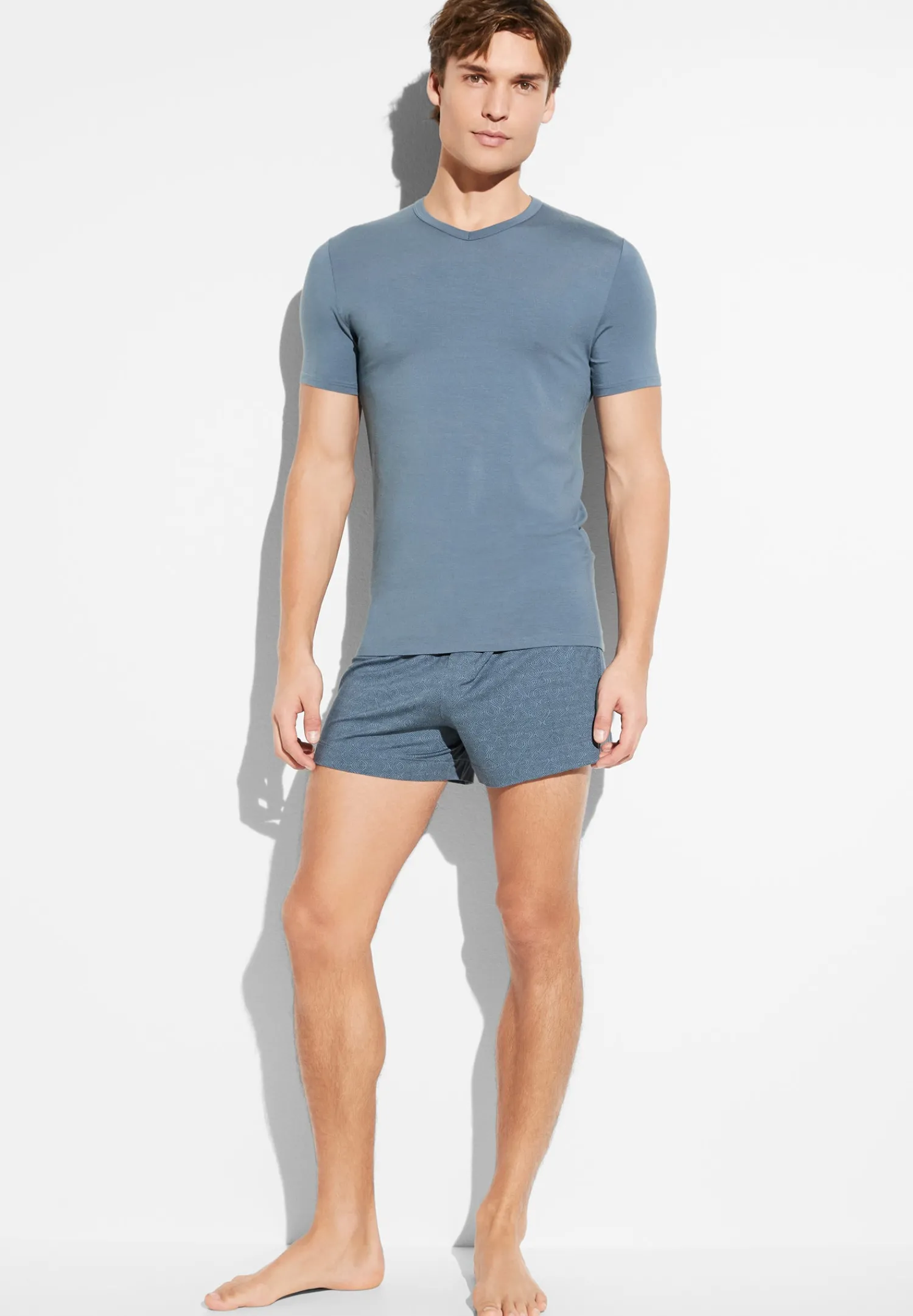 Pureness|T-Shirts-Zimmerli PurenessT-Shirt à manches courtes col en V - blue slate