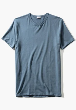 Pureness|T-Shirts-Zimmerli PurenessT-Shirt à manches courtes col en V - blue slate