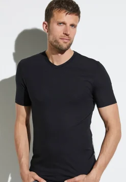 Pureness|T-Shirts-Zimmerli PurenessT-Shirt à manches courtes col en V - black