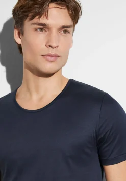 Sea Island|T-Shirts-Zimmerli Sea IslandT-Shirt à manches courtes, col rond fin - navy