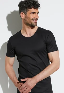 Sea Island|T-Shirts-Zimmerli Sea IslandT-Shirt à manches courtes, col rond fin - noir