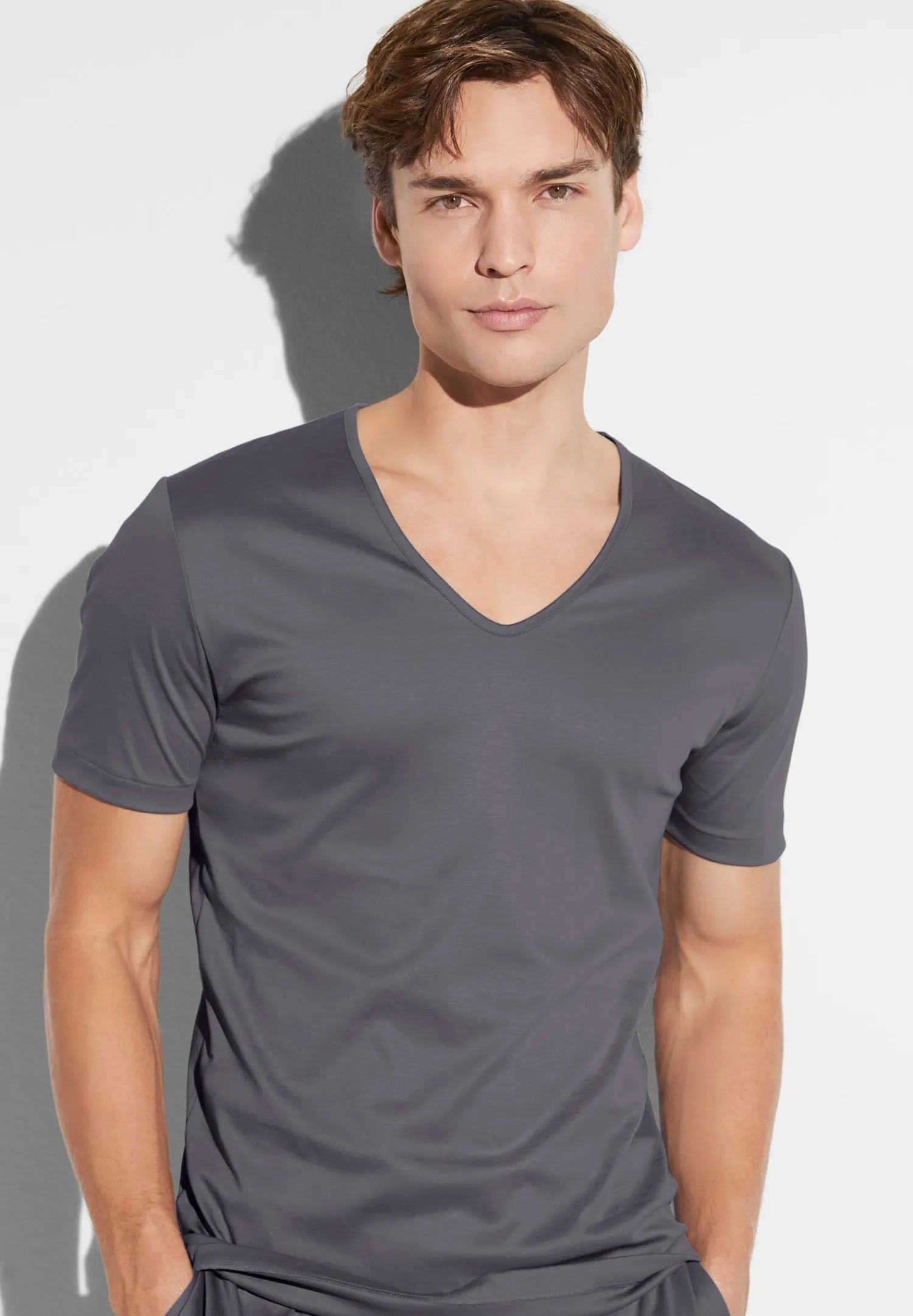 Sea Island|T-Shirts-Zimmerli Sea IslandT-Shirt à manches courtes col en V - dark grey