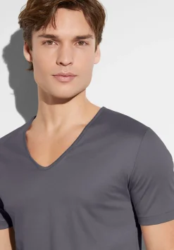 Sea Island|T-Shirts-Zimmerli Sea IslandT-Shirt à manches courtes col en V - dark grey