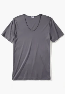 Sea Island|T-Shirts-Zimmerli Sea IslandT-Shirt à manches courtes col en V - dark grey