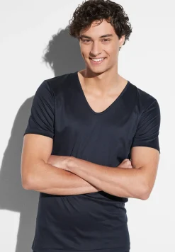 Sea Island|T-Shirts-Zimmerli Sea IslandT-Shirt à manches courtes col en V - navy