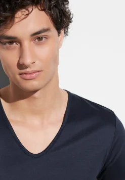 Sea Island|T-Shirts-Zimmerli Sea IslandT-Shirt à manches courtes col en V - navy
