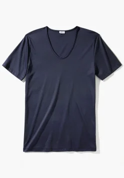Sea Island|T-Shirts-Zimmerli Sea IslandT-Shirt à manches courtes col en V - navy