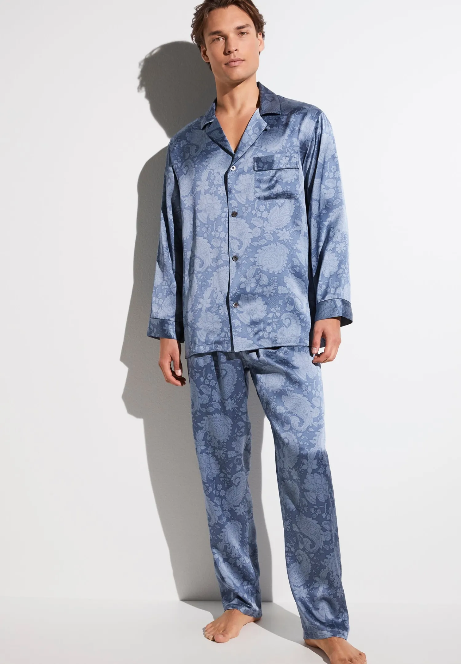 Silk Nightwear|Pyjamas-Zimmerli Silk NightwearPyjama longues - paisley blue
