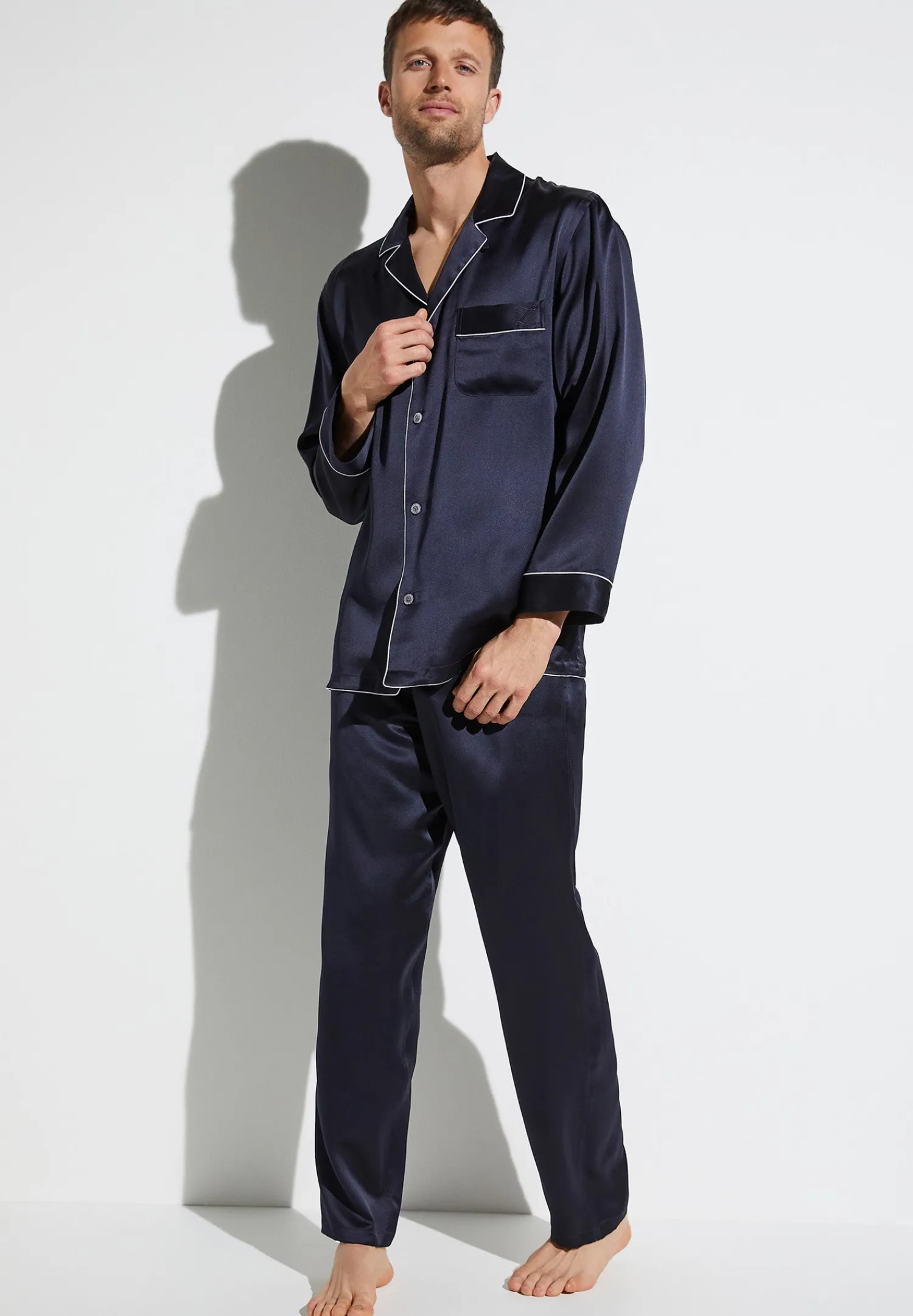 Silk Nightwear|Pyjamas-Zimmerli Silk NightwearPyjama longues - navy