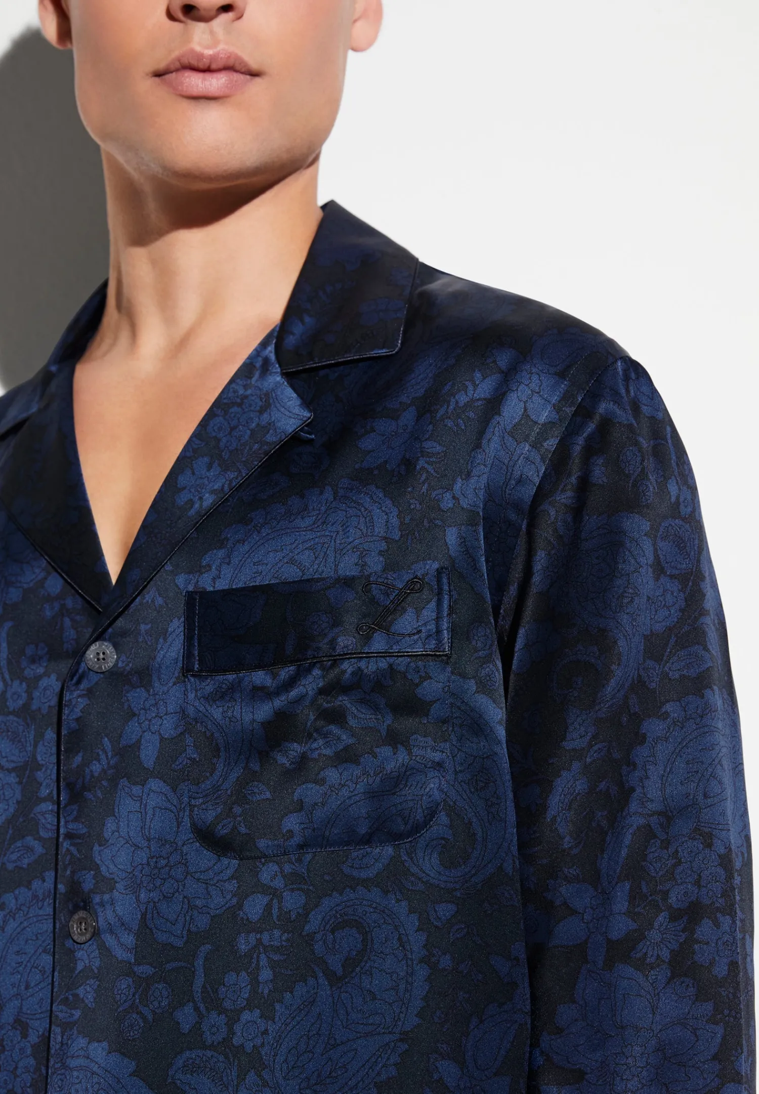 Silk Nightwear|Pyjamas-Zimmerli Silk NightwearPyjama longues - paisley dark blue