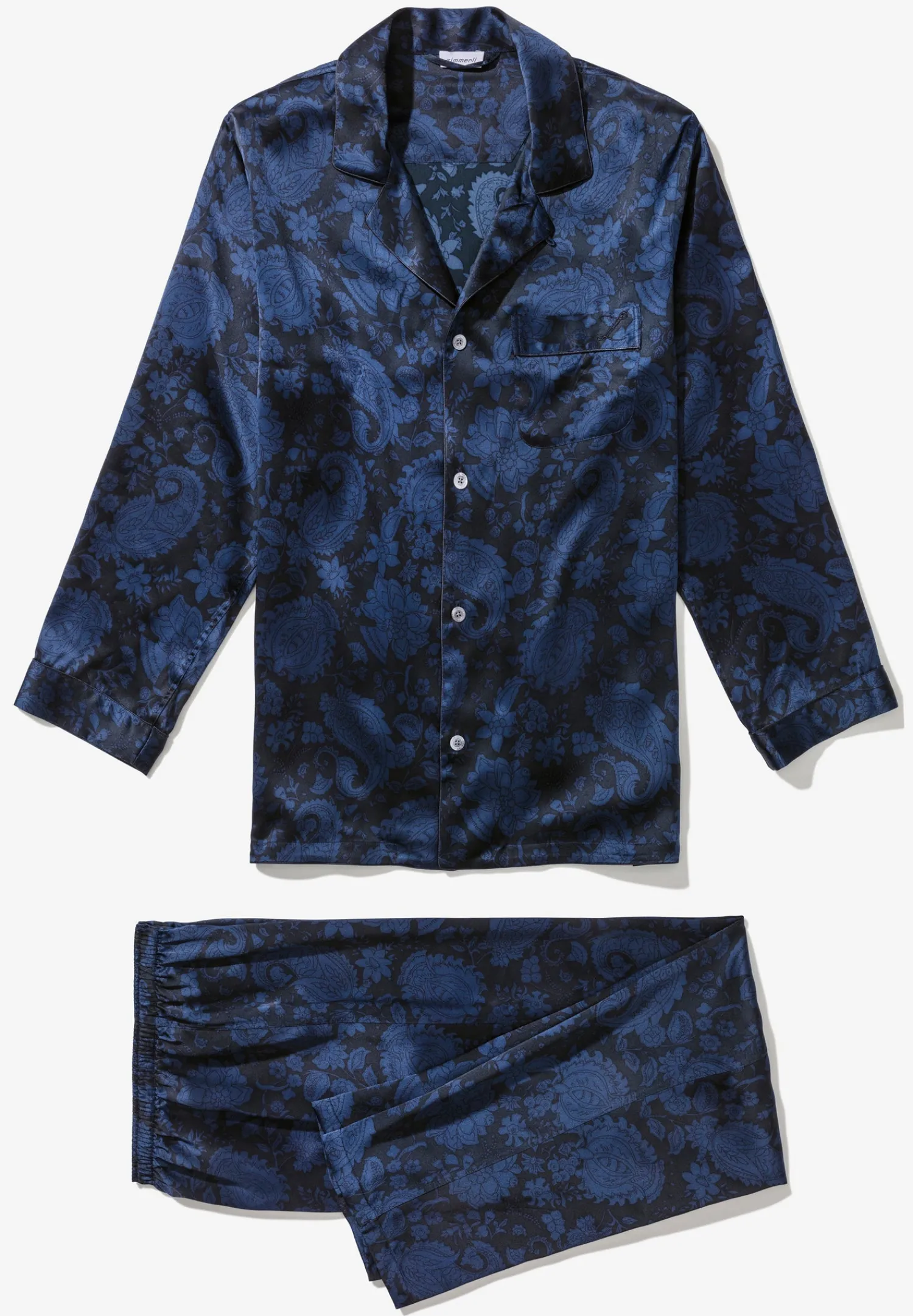 Silk Nightwear|Pyjamas-Zimmerli Silk NightwearPyjama longues - paisley dark blue