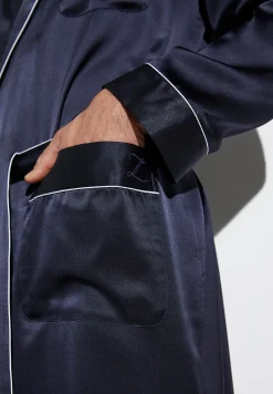 Silk Nightwear|Peignoirs-Zimmerli Silk NightwearRobe de chambre longue - navy