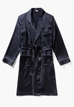 Silk Nightwear|Peignoirs-Zimmerli Silk NightwearRobe de chambre longue - navy