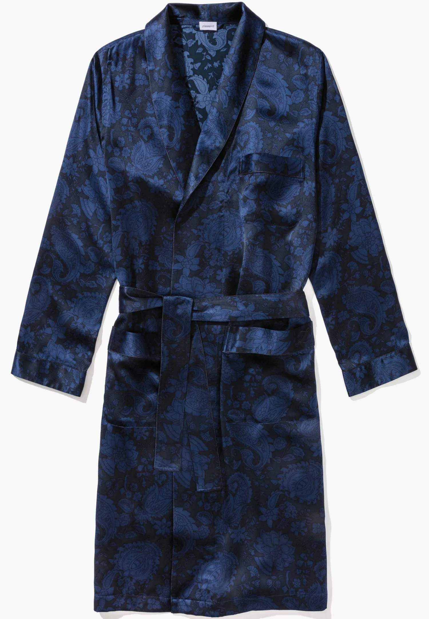 Silk Nightwear|Peignoirs-Zimmerli Silk NightwearRobe de chambre longue - paisley dark blue