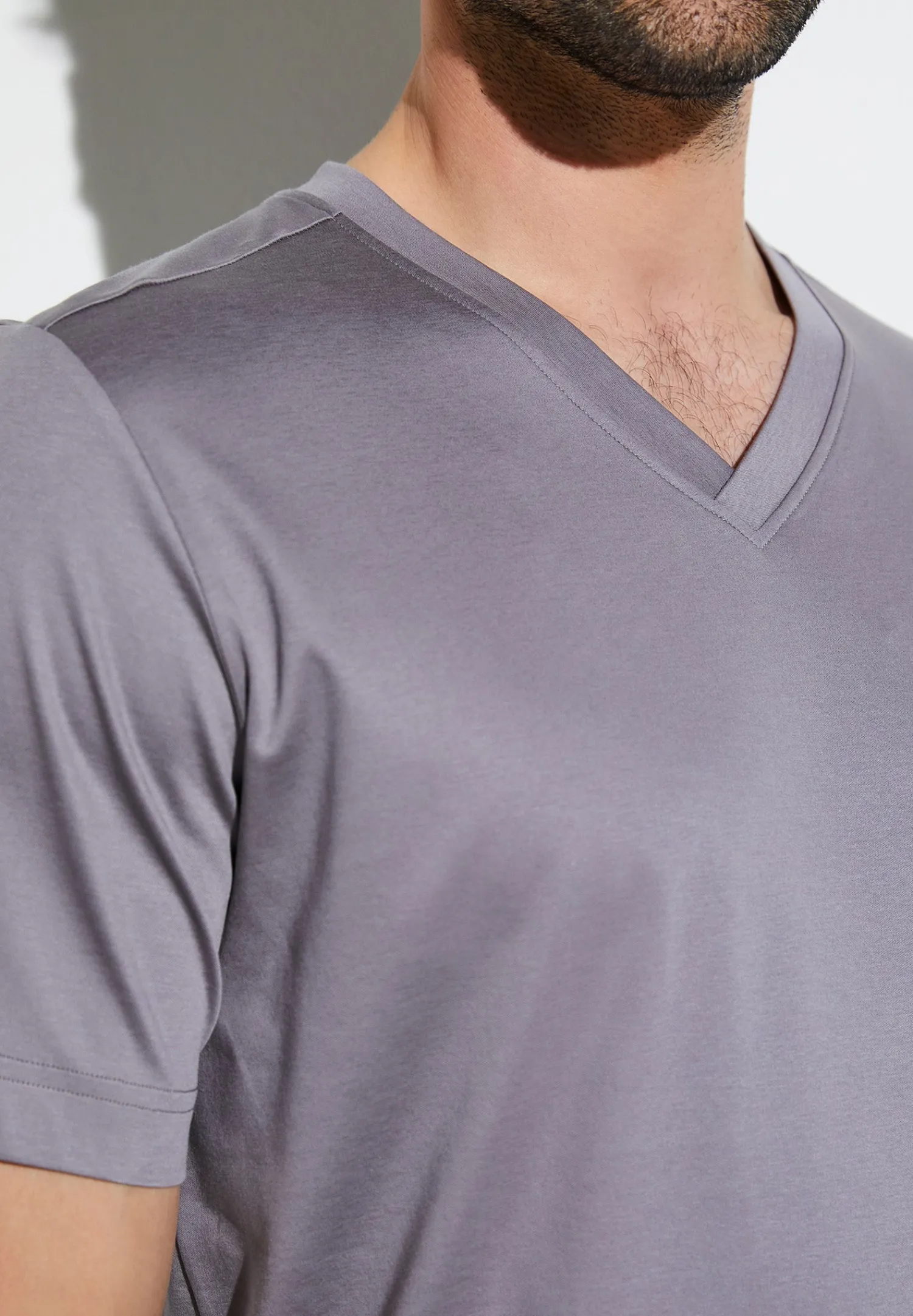 Supreme Green Cotton|T-Shirts-Zimmerli Supreme Green CottonT-Shirt à manches courtes col en V - grey