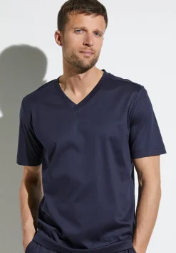 Supreme Green Cotton|T-Shirts-Zimmerli Supreme Green CottonT-Shirt à manches courtes col en V - navy