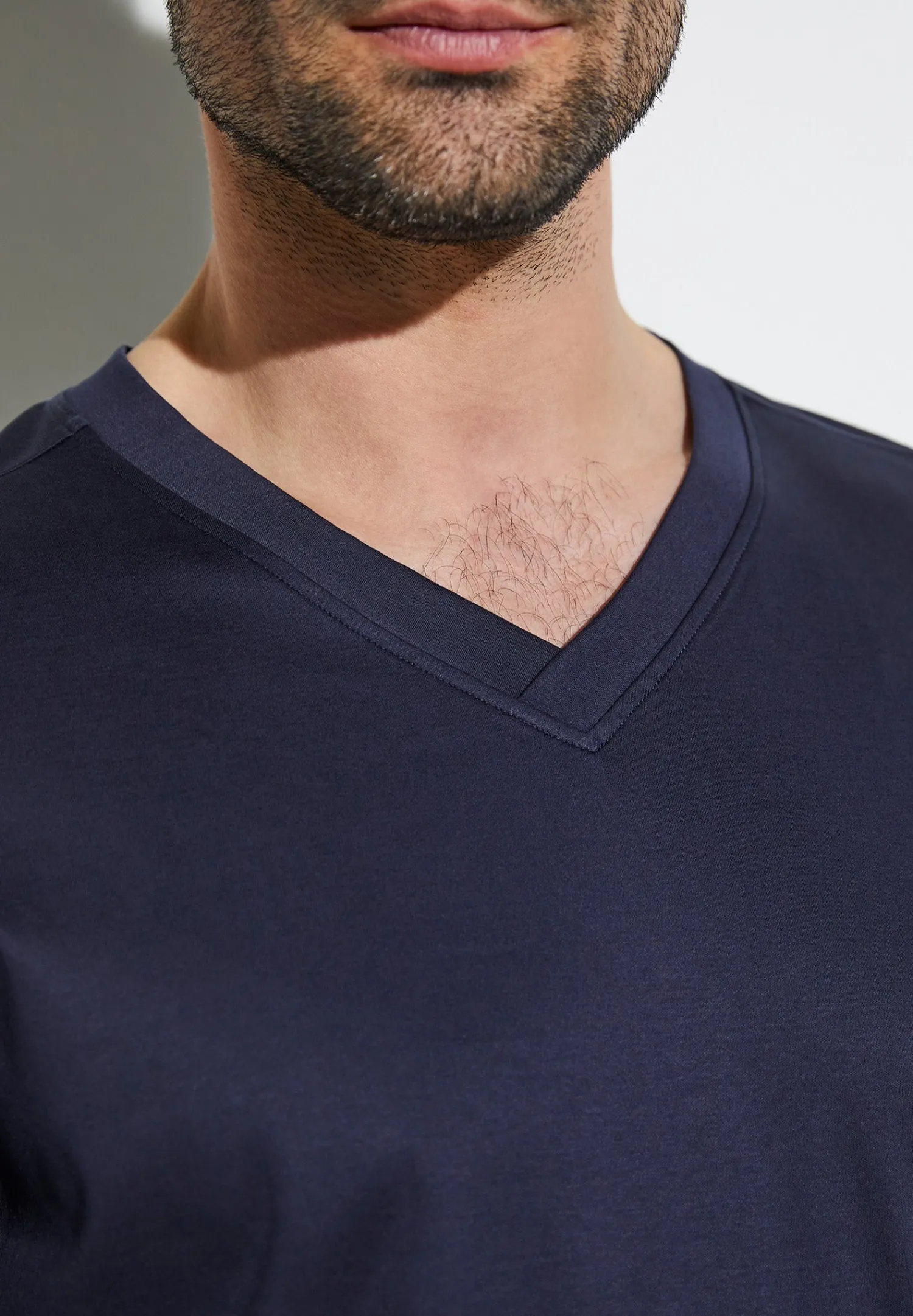 Supreme Green Cotton|T-Shirts Manches Longues-Zimmerli Supreme Green CottonT-Shirt à manches longues col en V - navy