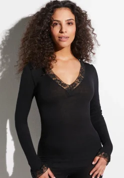 Wool & Silk|T-Shirts À Manches Longues-Zimmerli Wool & SilkT-Shirt à manches longues col en V - black